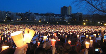 Students at Virginia Tech hold a candlelight vigil after the Virginia Tech massacre.